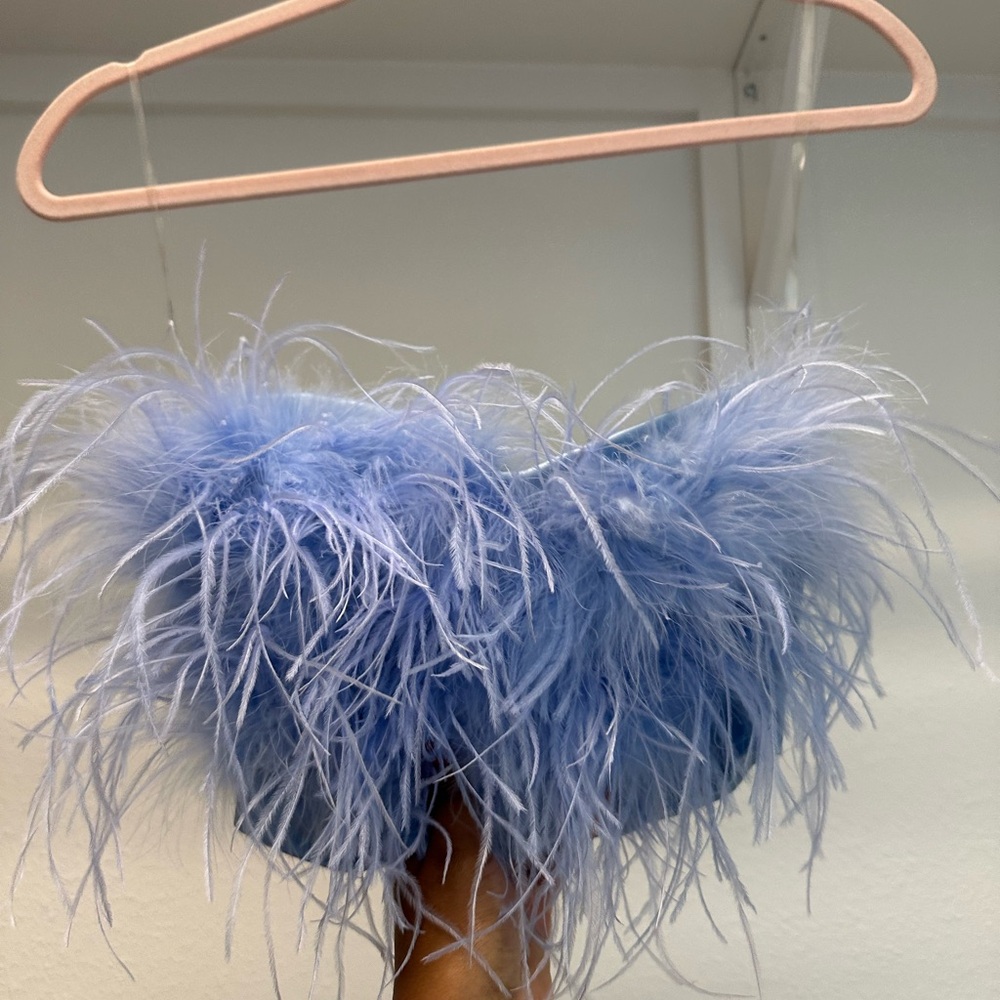 Fashion Nova Blue Feathered Blouse